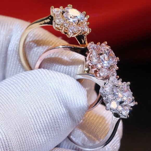 Sweet Round Flower Pure Zircon Thin Rose Gold Dainty Ring for Women, VIP377 - Picture 3 of 4